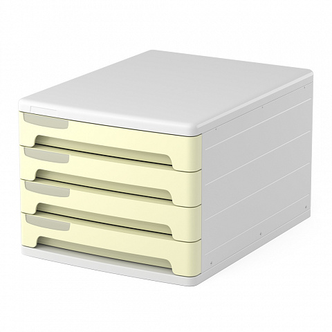 Файл-кабинет ErichKrause Pastel 4-секционный пластиковый, белый с желтыми ящиками. 55871