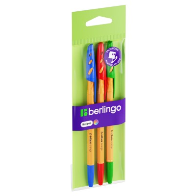 Ручки шариковые 3шт. Berlingo Tribase orange 3цв. 0,7мм. блистерная упаковка 70103