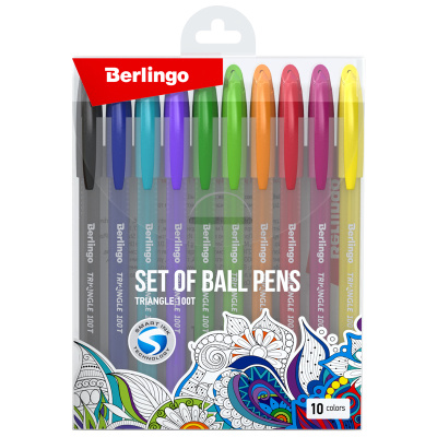 Ручки шариковые 10шт. 10цв. Berlingo Triangle 100Т блистерная упаковка 07010