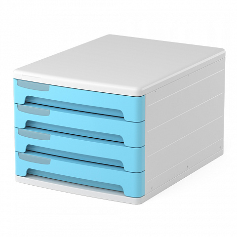 Файл-кабинет ErichKrause Pastel 4-секционный пластиковый, белый с голубыми ящиками. 55869