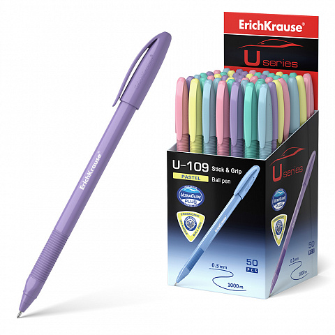 Ручка шариковая ErichKrause U-109 Pastel Stick & Grip Ultra Glide Technology синяя 1мм. 58111