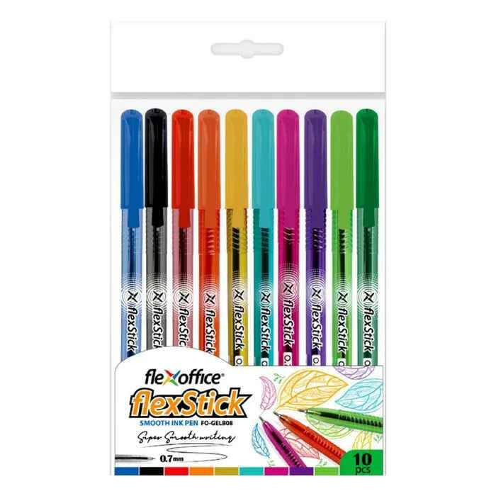 Ручки шариковые масляные чернила набор 10цв. Flexoffice flexStick 0.7мм. FO-GELB08
