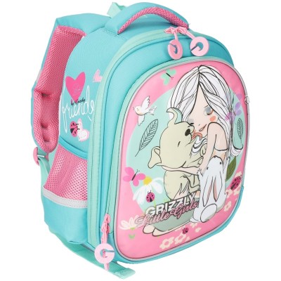 Рюкзак школьный жесткий Grizzly 28*36*20 см.2 голубой-розовый RA-979-4
