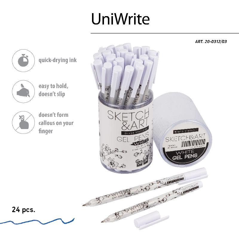 Ручка гелевая белая BrunoVisconti Cketch&Art White 0,8 мм. 20-0312/03