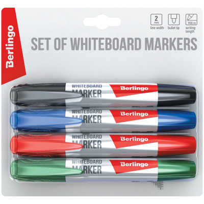 Набор маркеров для белой доски Berlingo Uniline круглые, 4 цвета, 2мм. WB200