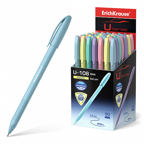 Ручка шариковая ErichKrause U-108 Pastel Stick Ultra Glide Technology синяя 1мм. 58110