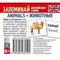 Запоминай английские слова. Животные/ ANIMALS. набор из 20 карточек с транскрипцией 5,5*5. Сфера