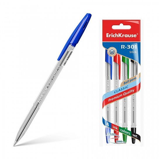 Ручки шариковые набор 4 шт. ErichKrause R-301 Classic Stick 1мм. 44593