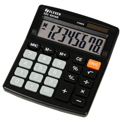 Калькулятор Eleven 8-ми разрядный, двойное питание, черный SDC-805NR