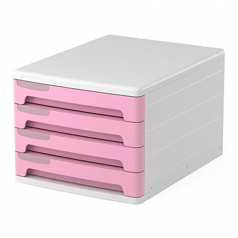 Файл-кабинет ErichKrause Pastel 4-секционный пластиковый, белый с розовыми ящиками. 55870