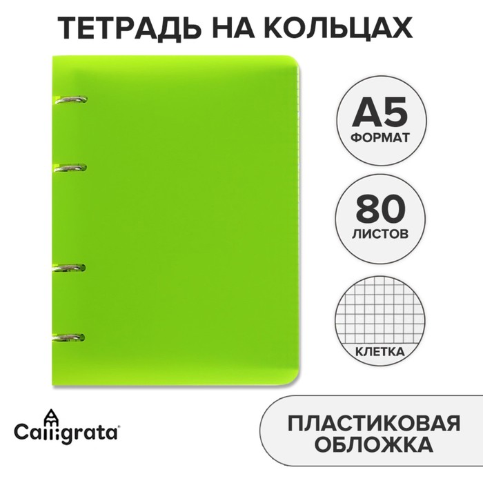 Тетрадь 80л. на кольцах со сменным блоком Апплика Зеленый пластиковая обложка С9352-01