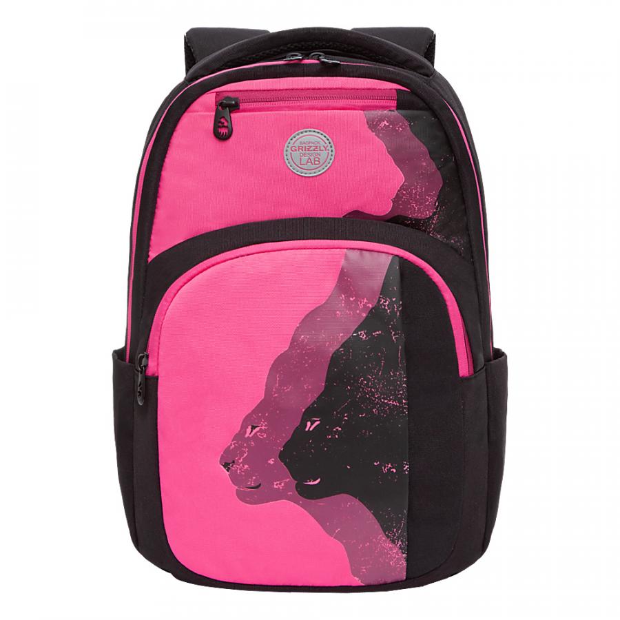 Рюкзак Grizzly 27,5*43*16 см. черный-розовый RX-114-2
