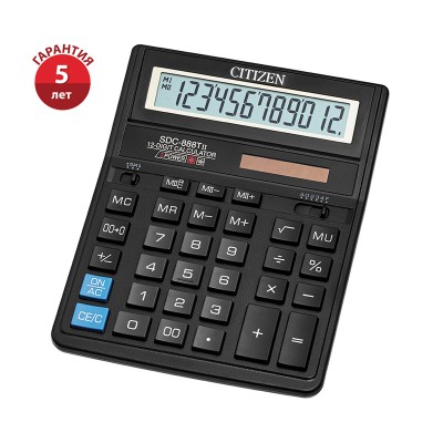 Калькулятор Eleven 12-ти разрядный, двойное питание, черный SDC-888TII