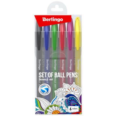 Ручки шариковые 6шт. 6цв. Berlingo Triangle 100Т блистерная упаковка 07006