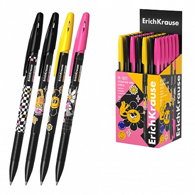 Ручка шариковая ErichKrause R-301 Stick Positive Vibe синяя 0.7мм. 63080