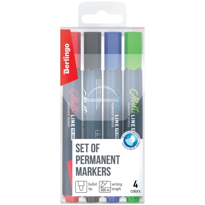 Набор маркеров перманентных Berlingo MultiLine PE300 круглые, 4 цвета, 3мм. 36409