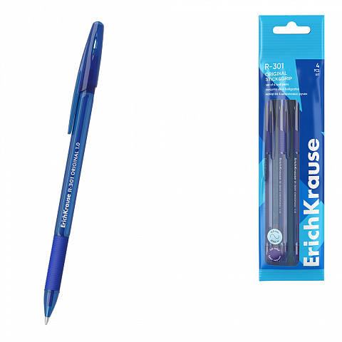 Ручки шариковые 4шт. набор ErichKrause R-301 Original Stik&Grip Original 1мм. синии 61001