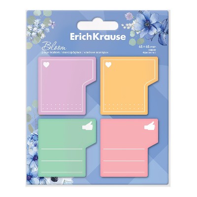 Бумажные флажки-закладки с клеевым краем ErichKrause Pastel Bloom 80л. 45х45мм. 4 цвета 61771