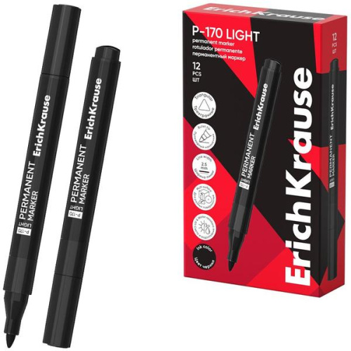 Маркер перманентный ErichKrause круглый, черный P-170 light 63563