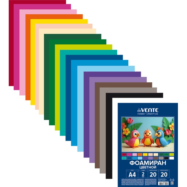 Фоамиран цветной deVente Hobby Creative А4 20л. 20цв. толщина 1мм. 8112411