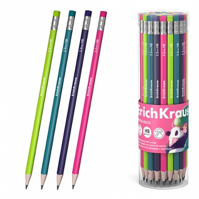 Карандаш ч/г ErichKrause Panda Hugs круглый, с ластиком HB 62762