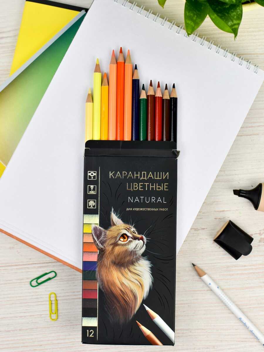 Карандаши цветные 12цв. Феникс+ Натурель круглые 64103