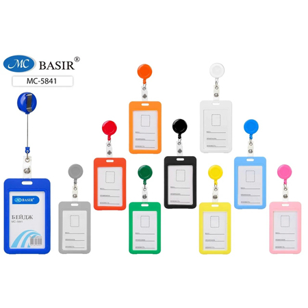 Бейдж вертикальный Basir на рулетке, пластиковый, цветной 54х85мм. цвет ассорти MC-5841