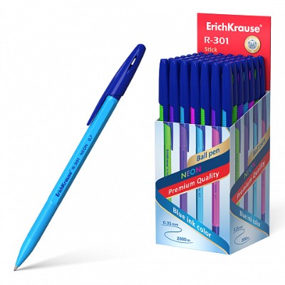Ручка шариковая ErichKrause R-301 Neon Stick синяя 0.7 мм. 53342