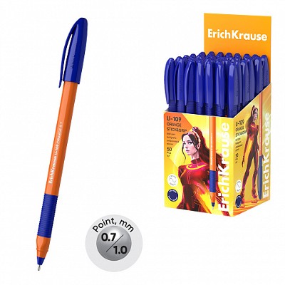 Ручка шариковая ErichKrause U-109 Orange Stick&Grip синяя 0.7мм. 47591