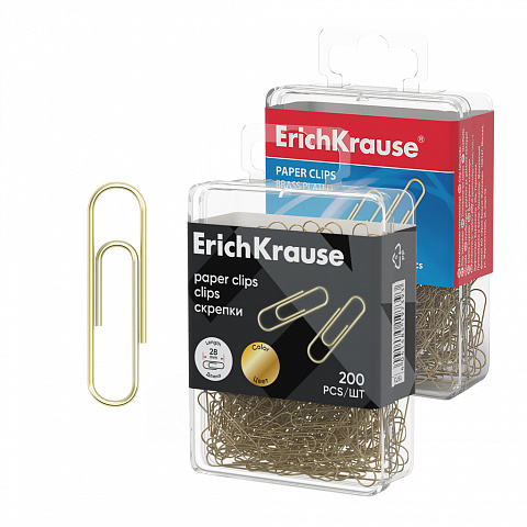 Скрепки 28мм. 200шт. омеденные ErichKrause в пластиковой коробке 19739