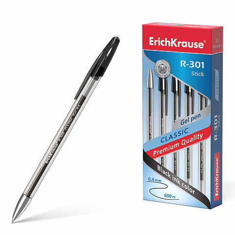 Ручка гелевая ErichKrause R-301 Classic Gel Stick черная 0.5 мм. 53347