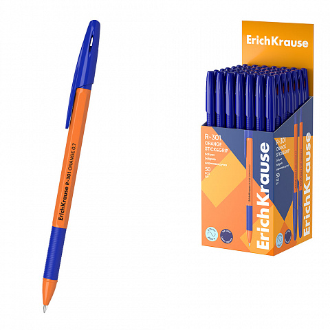 Ручка шариковая ErichKrause R-301 Orang Stick&Grip синяя 0.7 мм. 39531