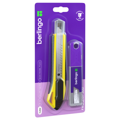 Нож канцелярский Berlingo Razzor 300 18мм.+сменные лезвия желтый BM4132 2b