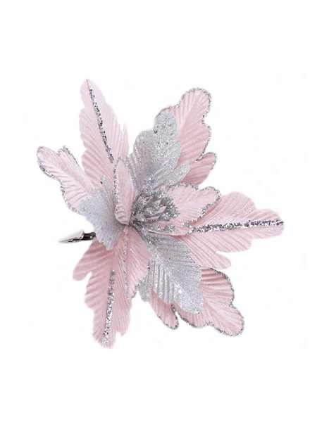 Новогоднее ёлочное украшение Серебряно-розовый цветок из полиэстера 21х21х18,5см 87448Феникс-Презент