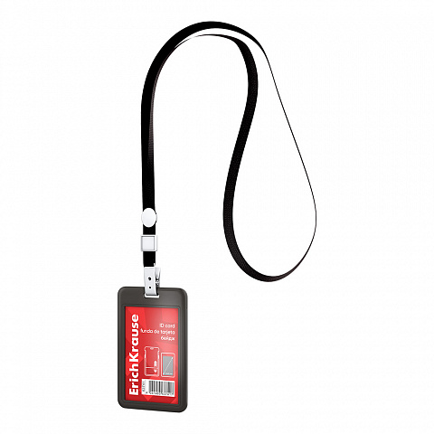 Бейдж вертикальный ErichKrause слайдер, твердый пластик с лентой (черная) 63741