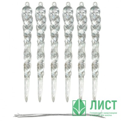 Украшение новогоднее из полистирола Сосулька 6 штук в наборе 12,4х1,5х1см 94665 Феникс-Презент