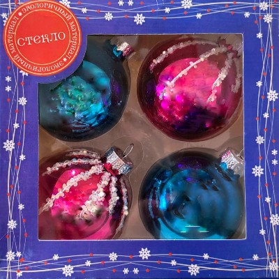 Набор ёлочных украшений из стекла. Бирюзово-розовый шар 4 шт. 6см. 80880 Феникс-Презент 