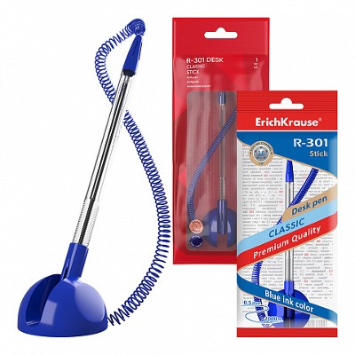 Ручка шариковая настольная ErichKrause R-301 Desk pen синяя 1мм. 46434
