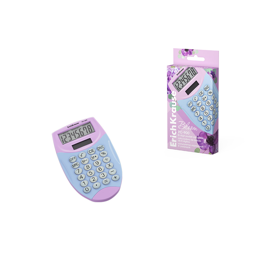 Калькулятор карманный ErichKrause PC-900 Pastel Bloom 8-ми разрядный 62011 