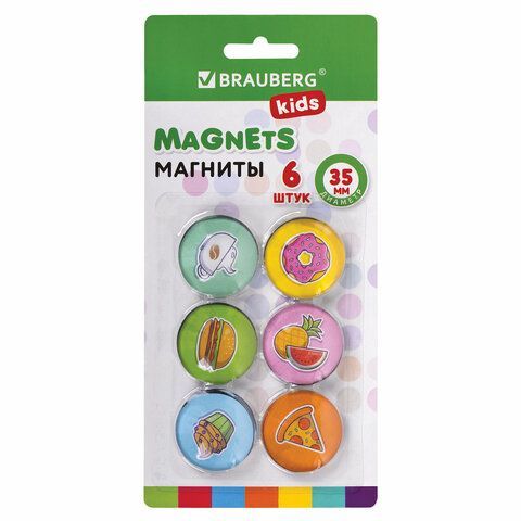 Магниты для доски стеклянные 35 мм, 6 шт. Brauberg 3D Street Food в блистере 272515