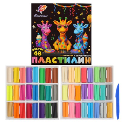 Пластилин восковой 48цв. 636гр. Луч Фантазия с золотым и серебряным цветом 35C 2323-08