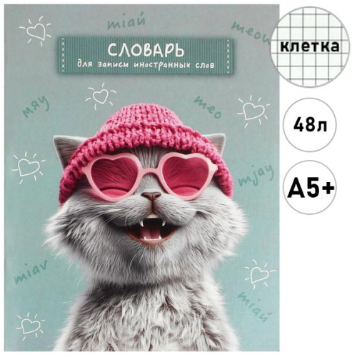Тетрадь для записи иностранных слов А5 48л. клетка Феникс+ Лова-лова кот 69991