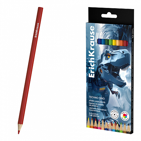 Карандаши цветные пластиковые 12цв. ErichKrause Techno Dino шестигранные 65013