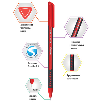 Ручка шариковая Berlingo Triangle Twin красная 0,7 мм. трехгранная 07285