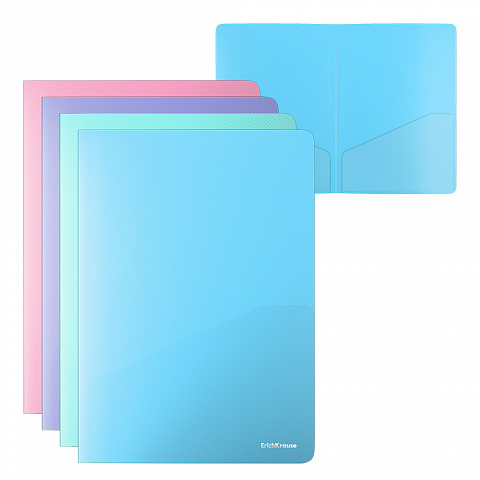 Папка-уголок А4 ErichKrause Diagonal Pastel с 2 карманами пластик полупрозрачный ассорти 53602