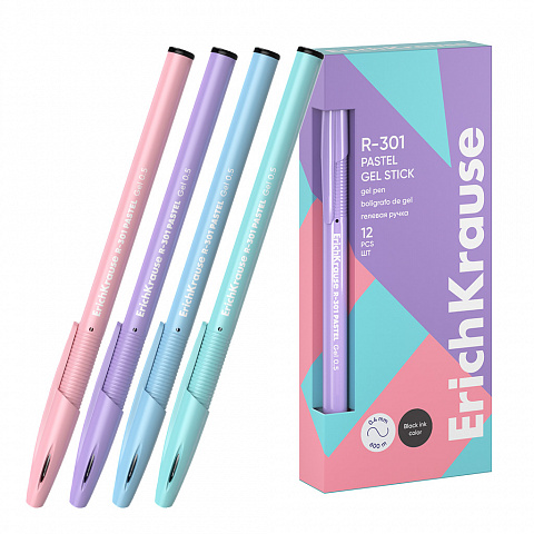 Ручка гелевая ErichKrause R-301 Gel Stick Pastel черная 0.5мм. 61293