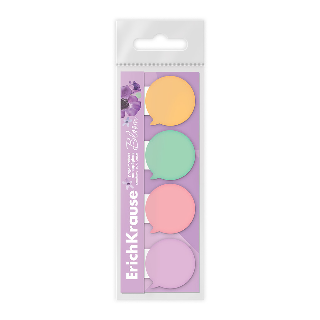 Бумажные флажки-закладки с клеевым краем ErichKrause Pastel Bloom 80л. 31х45мм. 4 цвета 61564