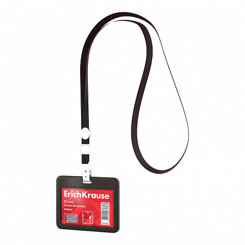 Бейдж горизонтальный ErichKrause слайдер, твердый пластик с лентой (черная) 63738