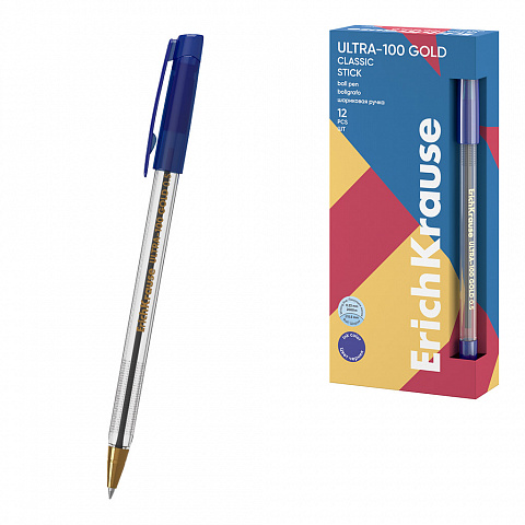 Ручка шариковая ErichKrause Ultra-100 Gold Classic Stick 0.5мм. синяя 65414 