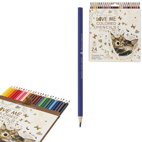 Карандаши цветные 24цв. BrunoVisconti LoveMe Котики приносят счастье трехгранные 30-0156